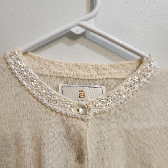 Express Tricot Lambswool/Angora Cardigan with Embellished Neckline Size Medium - Picture 4 of 13
